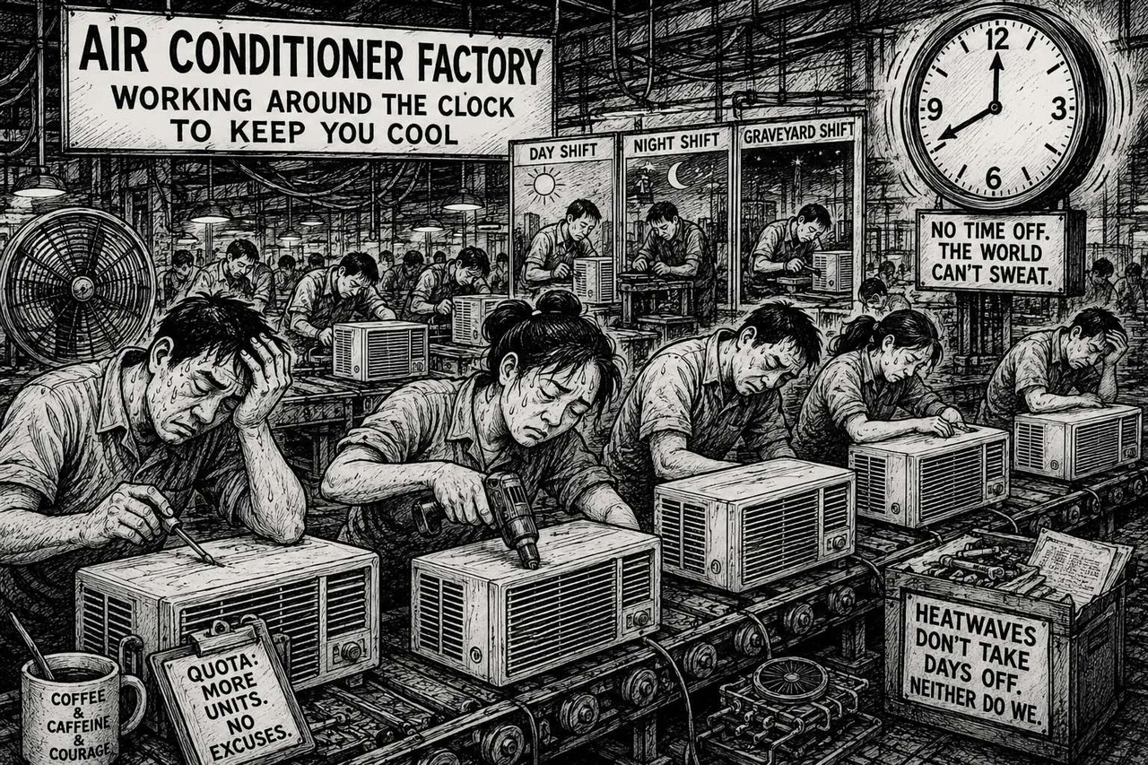 Editorial cartoon about an air conditioned world