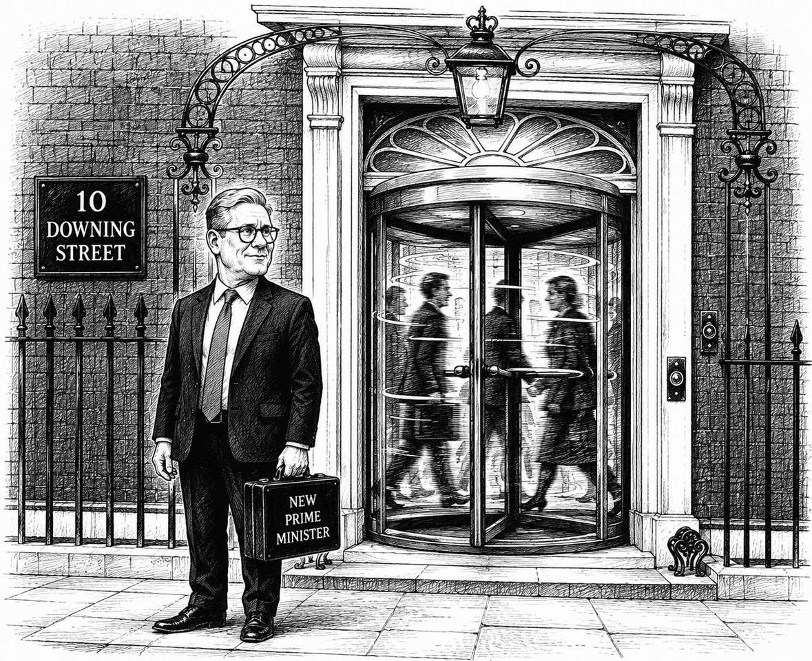 Editorial cartoon about Britain’s latest prime minister taking office