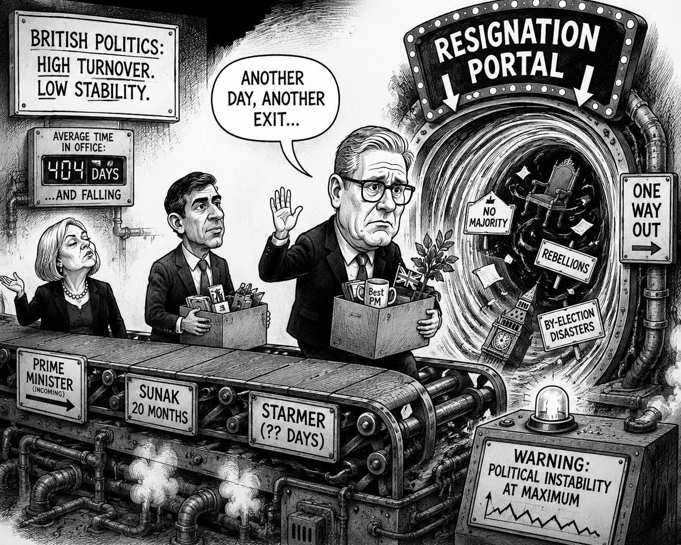 Editorial cartoon about British political instability
