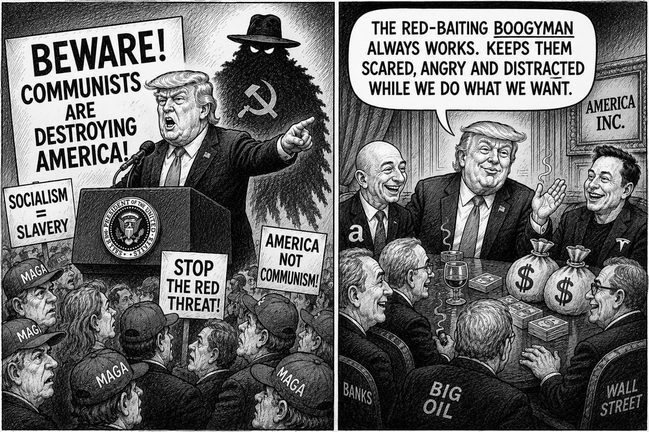 Editorial cartoon titled Red baiting in waiting