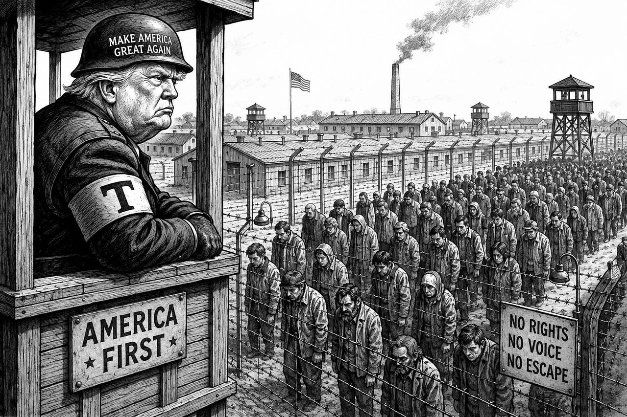 Editorial cartoon on freedom, detention and national conscience