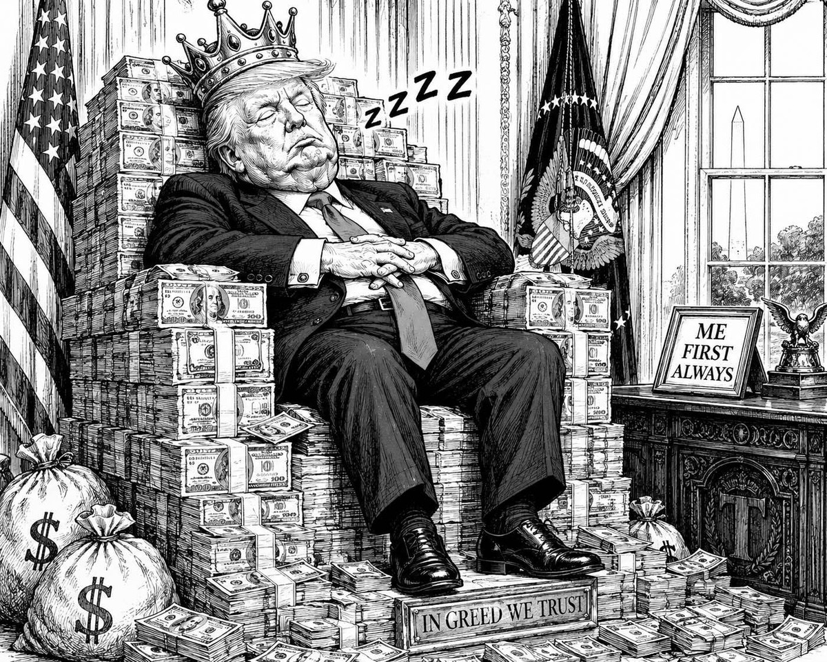 Editorial cartoon about cash and power