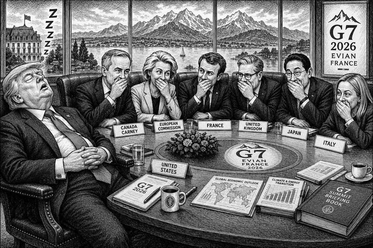 Editorial cartoon of a red card summit